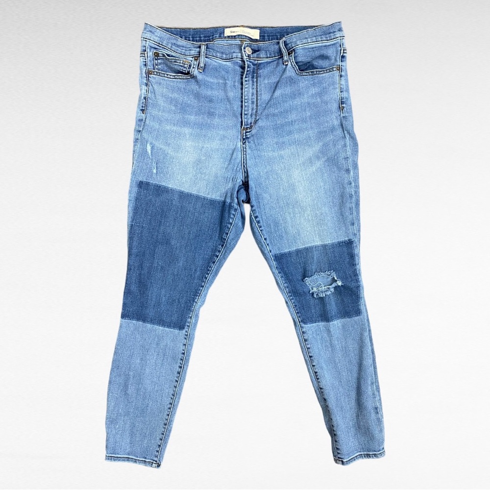 GAP | Two Tone Blue Denim Contrast True Skinny Super High Rise Ripped Jeans